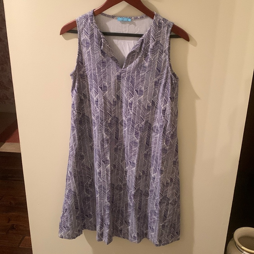 J. McLaughlin Blue and White Nylon and Spandex Sleeveless Dress Size Small EUC
